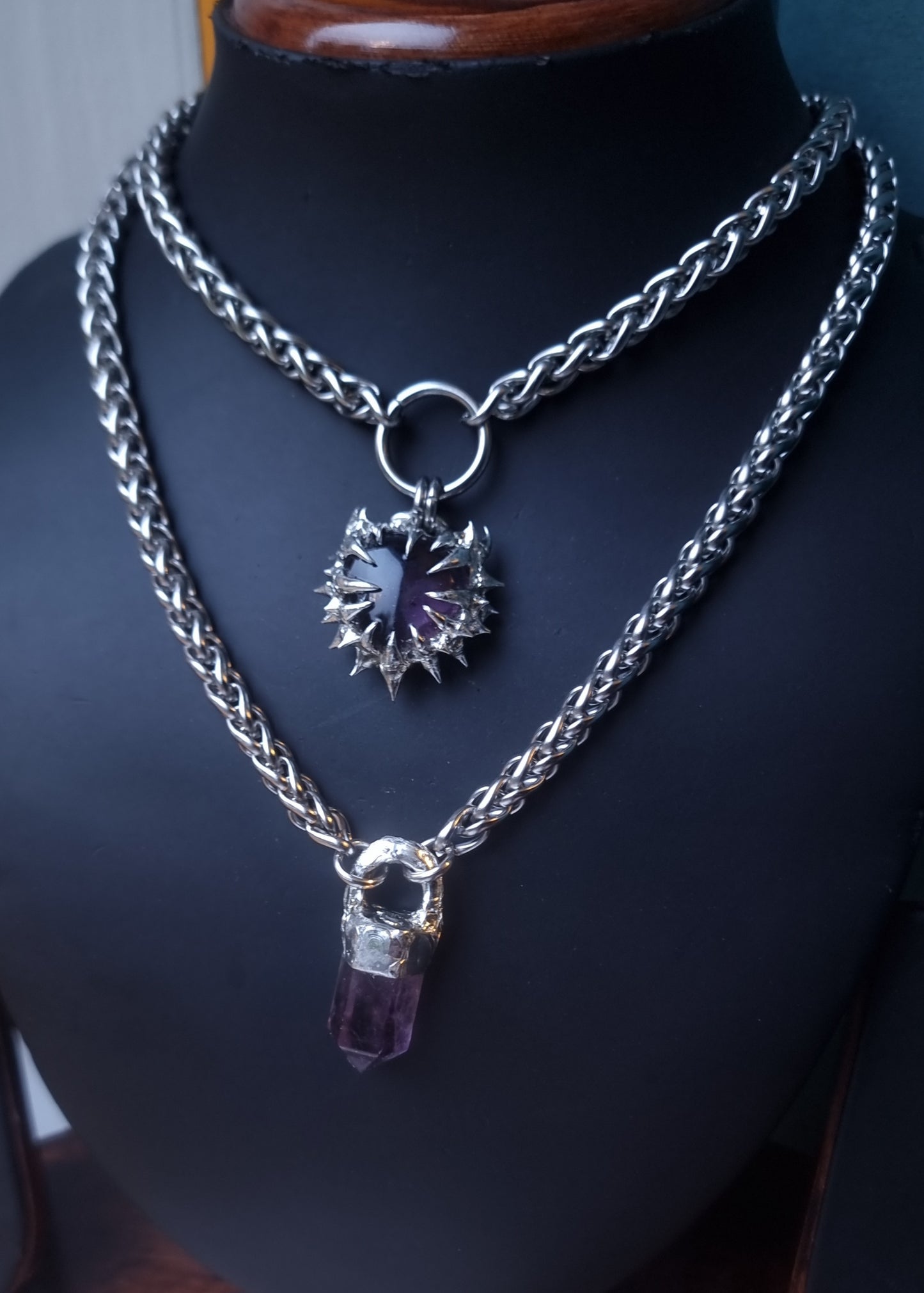 Small Amethyst Heart- Wheat Chain