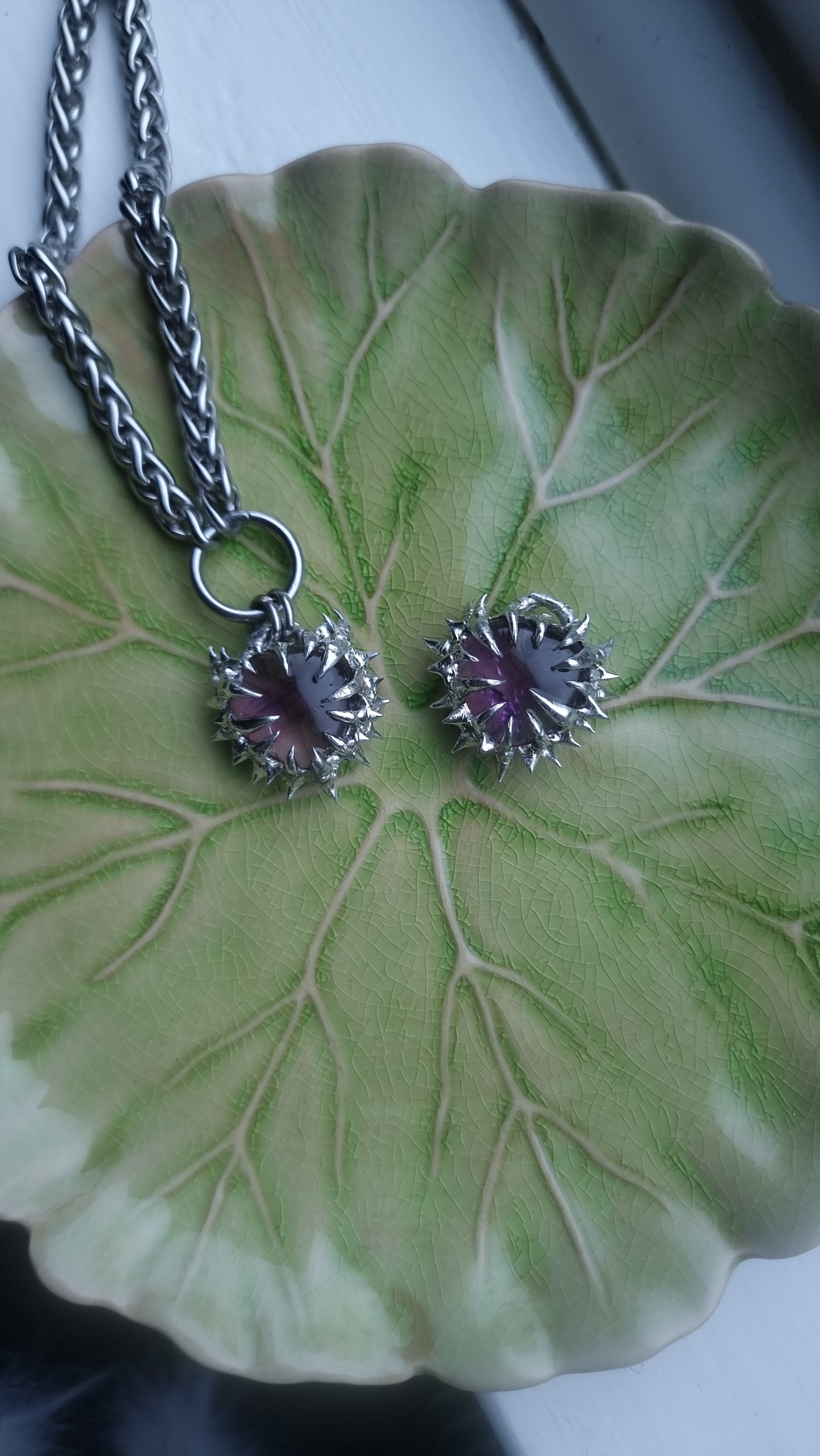 Small Amethyst Heart- Wheat Chain